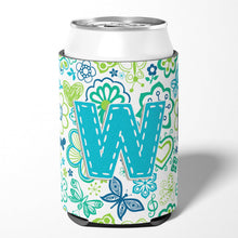 Load image into Gallery viewer, Letter W Flowers and Butterflies Teal Blue Can or Bottle Hugger CJ2006-WCC