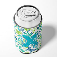 Load image into Gallery viewer, Letter X Flowers and Butterflies Teal Blue Can or Bottle Hugger CJ2006-XCC