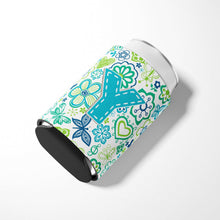 Load image into Gallery viewer, Letter Y Flowers and Butterflies Teal Blue Can or Bottle Hugger CJ2006-YCC