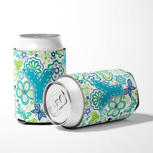 Load image into Gallery viewer, Letter Y Flowers and Butterflies Teal Blue Can or Bottle Hugger CJ2006-YCC
