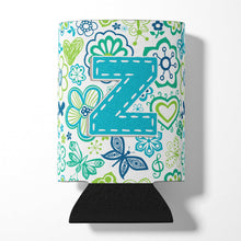Load image into Gallery viewer, Letter Z Flowers and Butterflies Teal Blue Can or Bottle Hugger CJ2006-ZCC