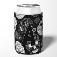 Load image into Gallery viewer, Letter A Day of the Dead Skulls Black Can or Bottle Hugger CJ2008-ACC