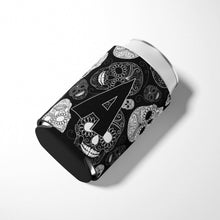 Load image into Gallery viewer, Letter A Day of the Dead Skulls Black Can or Bottle Hugger CJ2008-ACC