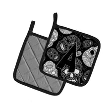 Load image into Gallery viewer, Letter A Day of the Dead Skulls Black Pot Holders - Set of 2 - Heat-Resistant Kitchen Essentials CJ2008-APTHD