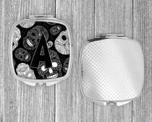 Load image into Gallery viewer, Letter A Day of the Dead Skulls Black Compact Mirror – Stylish Purse Mirror with Artistic Covers CJ2008-ASCM