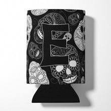 Load image into Gallery viewer, Letter E Day of the Dead Skulls Black Can or Bottle Hugger CJ2008-ECC