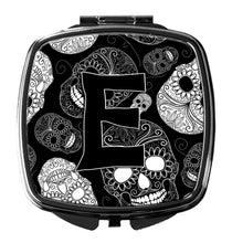 Load image into Gallery viewer, Letter E Day of the Dead Skulls Black Compact Mirror – Stylish Purse Mirror with Artistic Covers CJ2008-ESCM