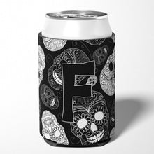 Load image into Gallery viewer, Letter F Day of the Dead Skulls Black Can or Bottle Hugger CJ2008-FCC