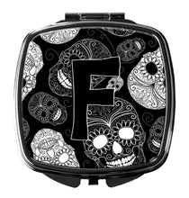 Load image into Gallery viewer, Letter F Day of the Dead Skulls Black Compact Mirror – Stylish Purse Mirror with Artistic Covers CJ2008-FSCM