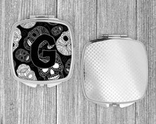 Load image into Gallery viewer, Letter G Day of the Dead Skulls Black Compact Mirror – Stylish Purse Mirror with Artistic Covers CJ2008-GSCM