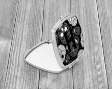 Load image into Gallery viewer, Letter H Day of the Dead Skulls Black Compact Mirror – Stylish Purse Mirror with Artistic Covers CJ2008-HSCM