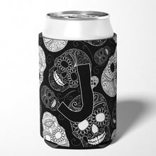 Load image into Gallery viewer, Letter J Day of the Dead Skulls Black Can or Bottle Hugger CJ2008-JCC