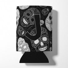 Load image into Gallery viewer, Letter J Day of the Dead Skulls Black Can or Bottle Hugger CJ2008-JCC
