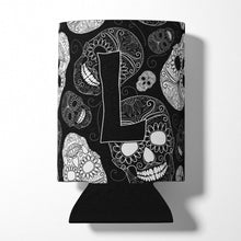 Load image into Gallery viewer, Letter L Day of the Dead Skulls Black Can or Bottle Hugger CJ2008-LCC