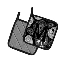 Load image into Gallery viewer, Letter M Day of the Dead Skulls Black Pot Holders - Set of 2 - Heat-Resistant Kitchen Essentials CJ2008-MPTHD