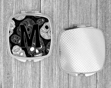 Load image into Gallery viewer, Letter M Day of the Dead Skulls Black Compact Mirror – Stylish Purse Mirror with Artistic Covers CJ2008-MSCM