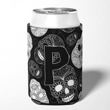 Load image into Gallery viewer, Letter P Day of the Dead Skulls Black Can or Bottle Hugger CJ2008-PCC