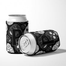 Load image into Gallery viewer, Letter P Day of the Dead Skulls Black Can or Bottle Hugger CJ2008-PCC