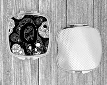 Load image into Gallery viewer, Letter Q Day of the Dead Skulls Black Compact Mirror – Stylish Purse Mirror with Artistic Covers CJ2008-QSCM