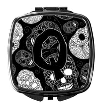 Load image into Gallery viewer, Letter Q Day of the Dead Skulls Black Compact Mirror – Stylish Purse Mirror with Artistic Covers CJ2008-QSCM