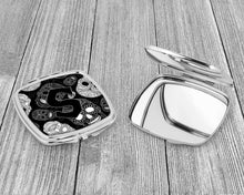 Load image into Gallery viewer, Letter S Day of the Dead Skulls Black Compact Mirror – Stylish Purse Mirror with Artistic Covers CJ2008-SSCM
