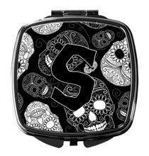 Load image into Gallery viewer, Letter S Day of the Dead Skulls Black Compact Mirror – Stylish Purse Mirror with Artistic Covers CJ2008-SSCM