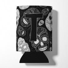 Load image into Gallery viewer, Letter T Day of the Dead Skulls Black Can or Bottle Hugger CJ2008-TCC