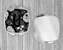 Load image into Gallery viewer, Letter U Day of the Dead Skulls Black Compact Mirror – Stylish Purse Mirror with Artistic Covers CJ2008-USCM