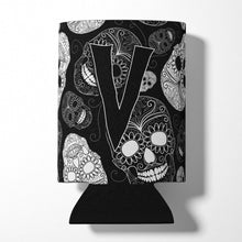 Load image into Gallery viewer, Letter V Day of the Dead Skulls Black Can or Bottle Hugger CJ2008-VCC