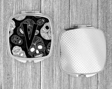 Load image into Gallery viewer, Letter V Day of the Dead Skulls Black Compact Mirror – Stylish Purse Mirror with Artistic Covers CJ2008-VSCM