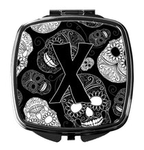Load image into Gallery viewer, Letter X Day of the Dead Skulls Black Compact Mirror – Stylish Purse Mirror with Artistic Covers CJ2008-XSCM