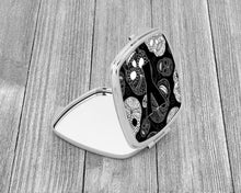 Load image into Gallery viewer, Letter Y Day of the Dead Skulls Black Compact Mirror – Stylish Purse Mirror with Artistic Covers CJ2008-YSCM