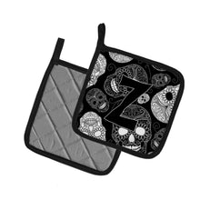 Load image into Gallery viewer, Letter Z Day of the Dead Skulls Black Pot Holders - Set of 2 - Heat-Resistant Kitchen Essentials CJ2008-ZPTHD