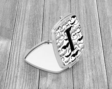 Load image into Gallery viewer, Letter I Moustache Initial Compact Mirror – Stylish Purse Mirror with Artistic Covers CJ2009-ISCM