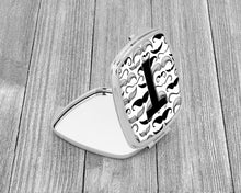 Load image into Gallery viewer, Letter T Moustache Initial Compact Mirror – Stylish Purse Mirror with Artistic Covers CJ2009-TSCM
