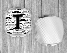 Load image into Gallery viewer, Letter T Moustache Initial Compact Mirror – Stylish Purse Mirror with Artistic Covers CJ2009-TSCM
