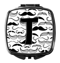 Load image into Gallery viewer, Letter T Moustache Initial Compact Mirror – Stylish Purse Mirror with Artistic Covers CJ2009-TSCM