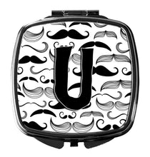 Load image into Gallery viewer, Letter U Moustache Initial Compact Mirror – Stylish Purse Mirror with Artistic Covers CJ2009-USCM