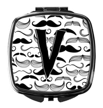 Load image into Gallery viewer, Letter V Moustache Initial Compact Mirror – Stylish Purse Mirror with Artistic Covers CJ2009-VSCM