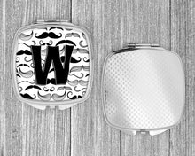 Load image into Gallery viewer, Letter W Moustache Initial Compact Mirror – Stylish Purse Mirror with Artistic Covers CJ2009-WSCM