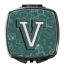 Load image into Gallery viewer, Letter V Back to School Initial Compact Mirror – Stylish Purse Mirror with Artistic Covers CJ2010-VSCM