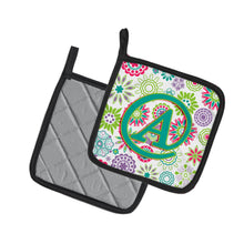 Load image into Gallery viewer, Letter A Flowers Pink Teal Green Initial Pot Holders - Set of 2 - Heat-Resistant Kitchen Essentials CJ2011-APTHD
