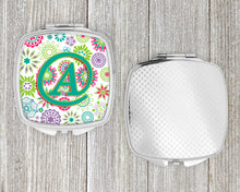 Load image into Gallery viewer, Letter A Flowers Pink Teal Green Initial Compact Mirror – Stylish Purse Mirror with Artistic Covers CJ2011-ASCM