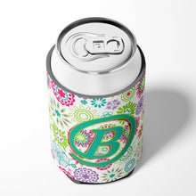 Load image into Gallery viewer, Letter B Flowers Pink Teal Green Initial Can or Bottle Hugger CJ2011-BCC