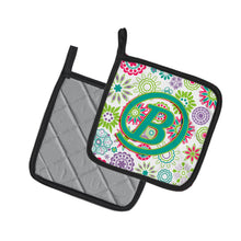 Load image into Gallery viewer, Letter B Flowers Pink Teal Green Initial Pot Holders - Set of 2 - Heat-Resistant Kitchen Essentials CJ2011-BPTHD