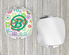 Load image into Gallery viewer, Letter B Flowers Pink Teal Green Initial Compact Mirror – Stylish Purse Mirror with Artistic Covers CJ2011-BSCM