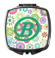 Load image into Gallery viewer, Letter B Flowers Pink Teal Green Initial Compact Mirror – Stylish Purse Mirror with Artistic Covers CJ2011-BSCM