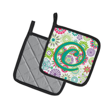 Load image into Gallery viewer, Letter C Flowers Pink Teal Green Initial Pot Holders - Set of 2 - Heat-Resistant Kitchen Essentials CJ2011-CPTHD