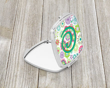 Load image into Gallery viewer, Letter C Flowers Pink Teal Green Initial Compact Mirror – Stylish Purse Mirror with Artistic Covers CJ2011-CSCM