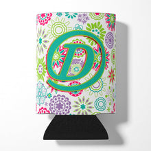 Load image into Gallery viewer, Letter D Flowers Pink Teal Green Initial Can or Bottle Hugger CJ2011-DCC